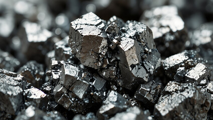 Macro Shot of Raw Lanthanum Ore with Metallic Texture on White Background