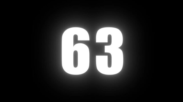 A simple animation of a glowing white number counter ticking up against a black background.