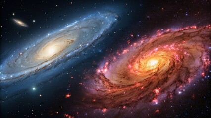 Two majestic spiral galaxies interacting in the vastness of deep space