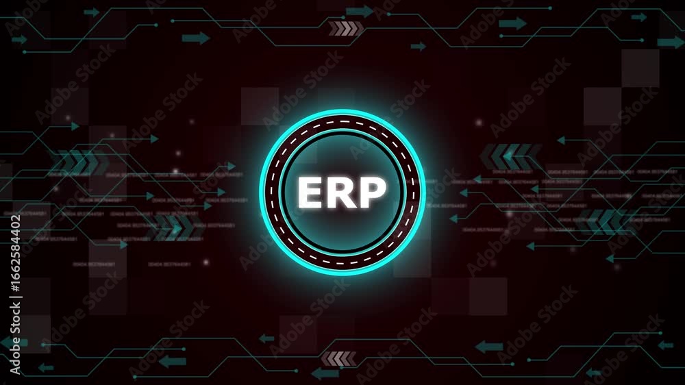 Poster erp – enterprise resource planning. erp concept head up display (hud ui) panel and futuristic techno