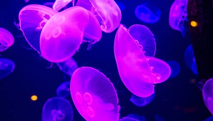 Vibrant purple jellyfish in aquarium
