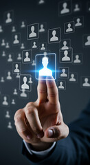 Futuristic human resources concept with a manager selecting a candidate from a digital talent pool