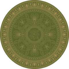 Vector green with gold round ancient Byzantine ornament. Classical circle of the Eastern Roman Empire, Greece. Pattern motifs of Constantinople