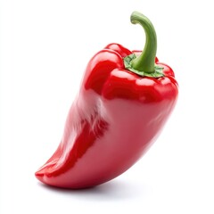 Red bell pepper, whole, glossy, vibrant, against a white background
