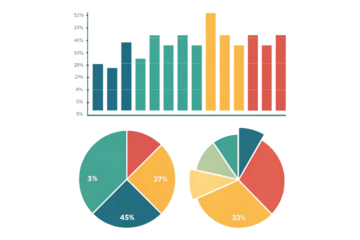 Colorful business charts isolated on transparent background for data representation