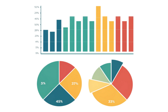 Colorful business charts isolated on transparent background for data representation