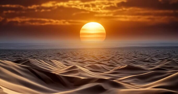 Ancient desert under a vast lingering amber sun golden sand dunes with gentle warm haze tranquil atmosphere cinematic golden hour