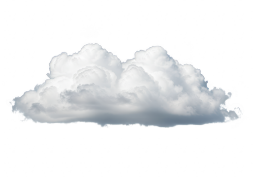 A single fluffy cumulus cloud isolated on a transparent background, representing weather and atmosphere