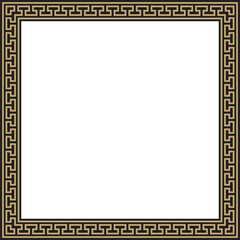 Vector gold and black classic Greek square ornament. Rectangle of Ancient Greece and Roman Empire. Byzantine painting of walls, floors and ceilings. Decoration of European palaces.

