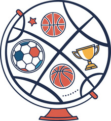 Creative Sports Globe with Basketball, Soccer Ball, Trophy and More