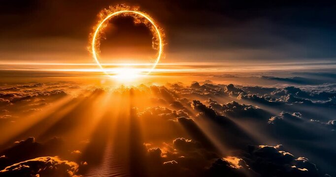 Stargate of light opening in a golden world beams shimmering cosmic mystique