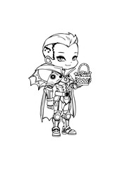 Vampire Boy Holding Candy Basket Illustration
