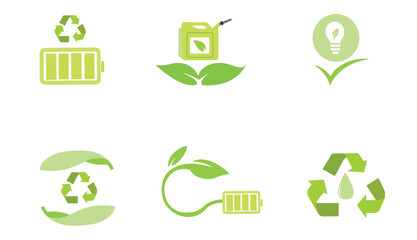 Editable set of eco biological icons depicting green energy and clean fuel in a white background 