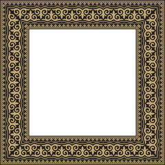 Vector gold with black square Kazakh national ornament. Ethnic pattern of the peoples of the Great Steppe,
