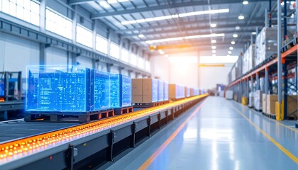 Automated Warehouse Conveyor System with Digital Overlay