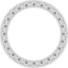 Vector black monochrome classic Greek round outline ornament. Circle of Ancient Greece and the Roman Empire. Byzantine painting of walls, floors and ceilings. Decoration of European palaces. Template 