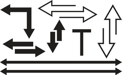 Double arrow icon set. Long arrow icon. Double sided arrow. Exchange arrow icon. Double headed arrow icon. Up and down arrow. Vector illustration.