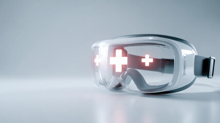 Minimal VR headset glowing with medical icons
