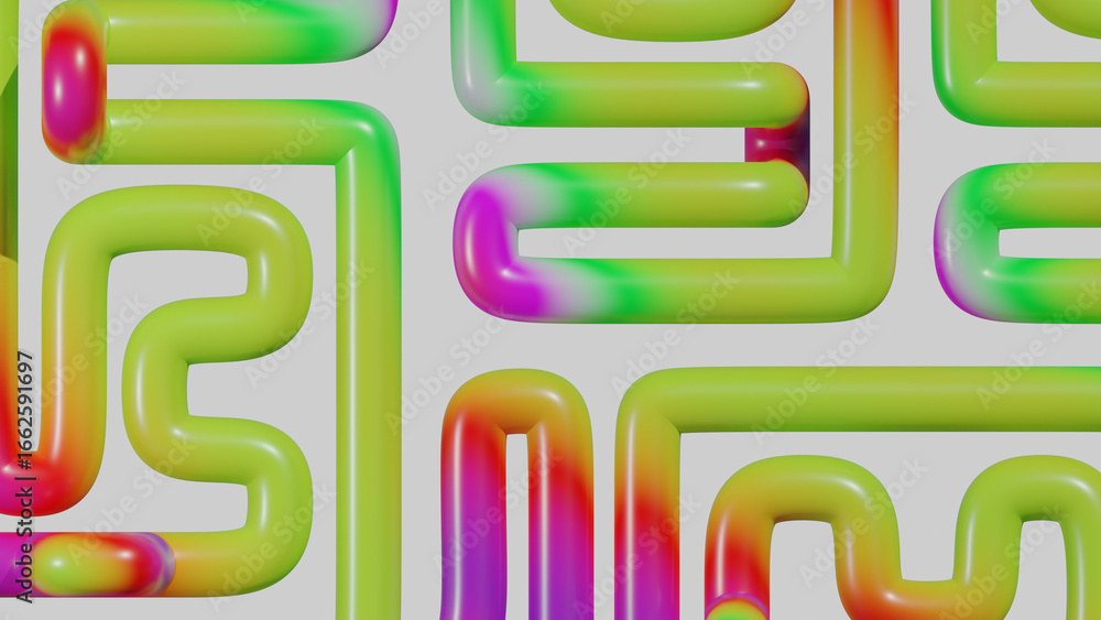 Aufkleber 3d render abstract background of multicolored gradient tubes simple labyrinth
