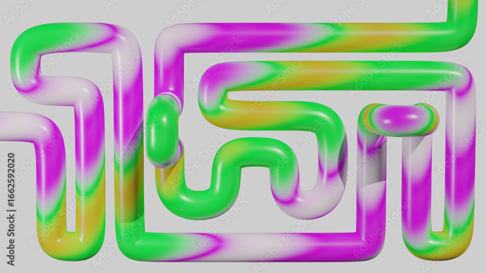 Aufkleber 3d render abstract background of multicolored gradient tubes simple labyrinth