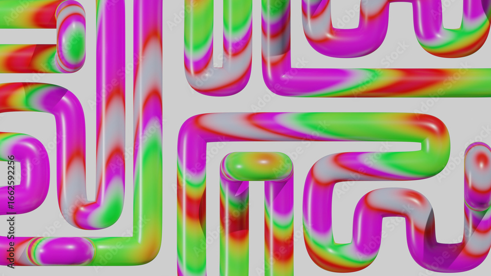 Poster 3d render abstract background of multicolored gradient tubes simple labyrinth