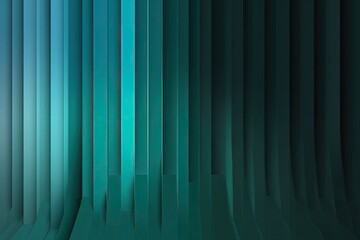 Teal, vertical, curved panels create a futuristic, three-dimensional backdrop