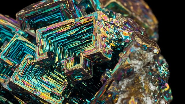 Vibrant Iridescent Bismuth Crystals Geometric Formation Mineral Science