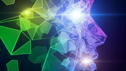 Abstract digital human head with geometric shapes and glowing lights. AI concept. - Powered by Adobe