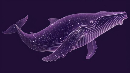A whale composed of constellations on a dark purple background.