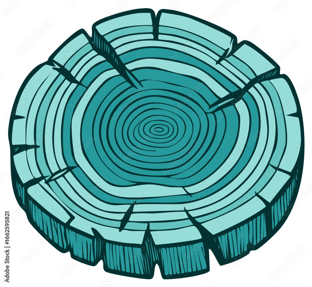 Aufkleber textured teal cross-section of a tree trunk with concentric rings and cracks