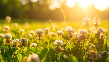 Obraz premium Golden sunset clover field