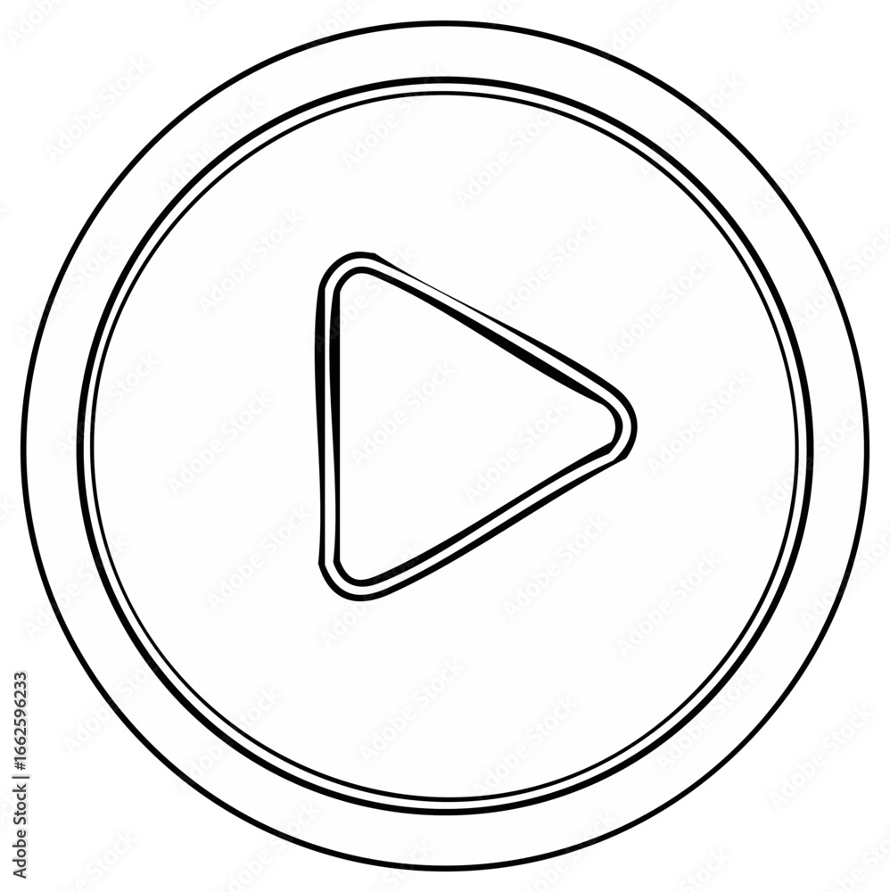 Poster simple outlined play button icon within circular frame in minimalist line art style