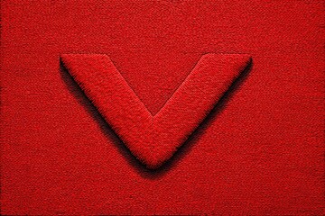 Embossed 'V' on textured red surface