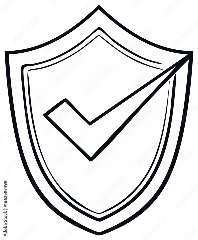 Poster sketch drawing of a security shield icon with a confirmation checkmark symbol