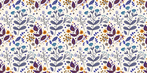 Obraz premium Autum Winter Pattern Background Illustration For Cover, Banner, Notes. Fall Winter Aesthetic Background. Plant And Flower Pattern Background.