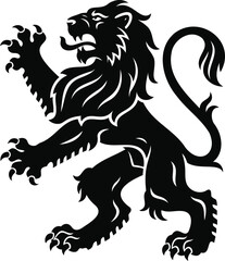 Royal heraldic lions. Black silhouette of rampant lion griffins for logo or coat of arms. Premium wild animal crest symbols. generative ai, heraldic lion vector