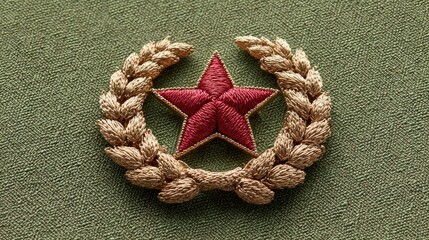 Red star centered in gold laurel wreath