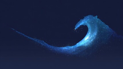A minimalist illustration of a celestial wave. A single, stylized wave is composed of a simplified galaxy pattern. The rest of the image is a clean, dark blue void. Simple, elegant, vector illustratio
