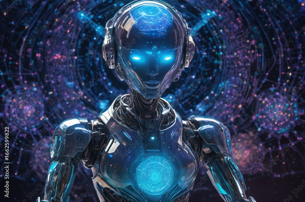 Wall mural cosmic android with digital consciousness. generative ai.