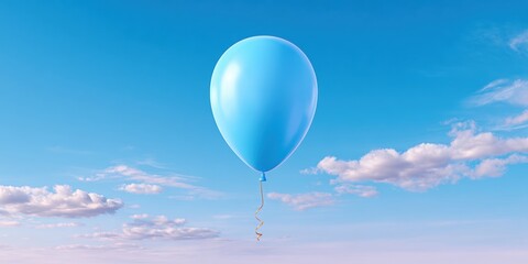 Obraz premium Ethereal Solitude - Single Pastel Blue Balloon Drifting in Minimal Cloudy Sky with Copy Space for Soft Toned Concepts