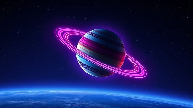 A colorful planet with glowing rings floating in deep space, evoking cosmic wonder and mystery.