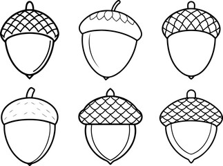 Set acorn outline vector illustration line art © Vector.com