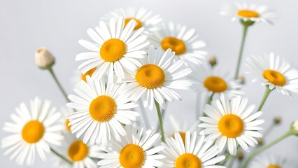 Fototapeta premium A delicate arrangement of fresh daisies basks in soft daylight against a white backdrop.