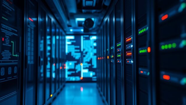 A sleek server rack with glowing indicators, embodying modern technology and innovation.