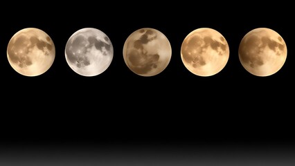 Obraz premium Five moon phases each depicting a unique scientific phenomenon artistically.