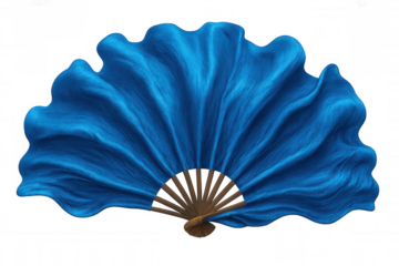 Hand fan with wooden sticks waving delicately, representing traditional asian craftsmanship against transparent backdrop