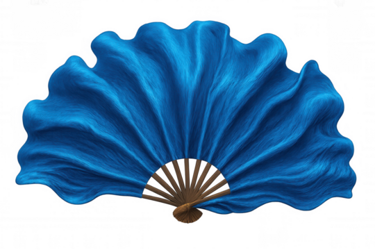 Hand fan with wooden sticks waving delicately, representing traditional asian craftsmanship against transparent backdrop