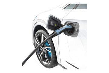 Electric car charging at a station isolated on transparent background