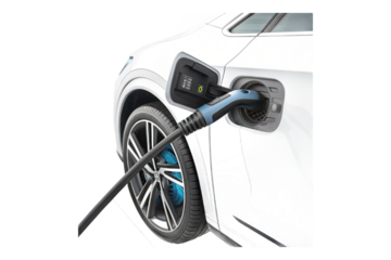 Electric car charging at a station isolated on transparent background
