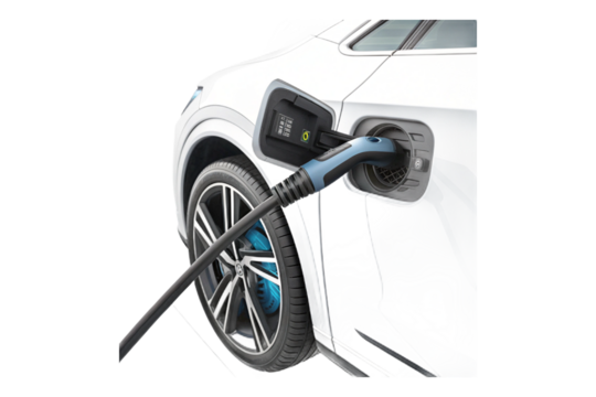 Electric car charging at a station isolated on transparent background